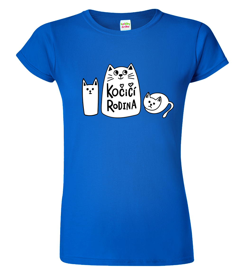 Dámské tričko s kočkou - Kočičí rodina Velikost: M, Barva: Královská modrá (05)