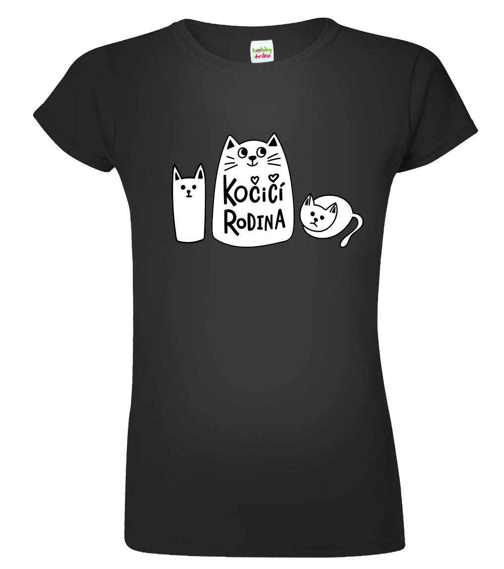 Dámské tričko s kočkou - Kočičí rodina Velikost: S, Barva: Černá (01)