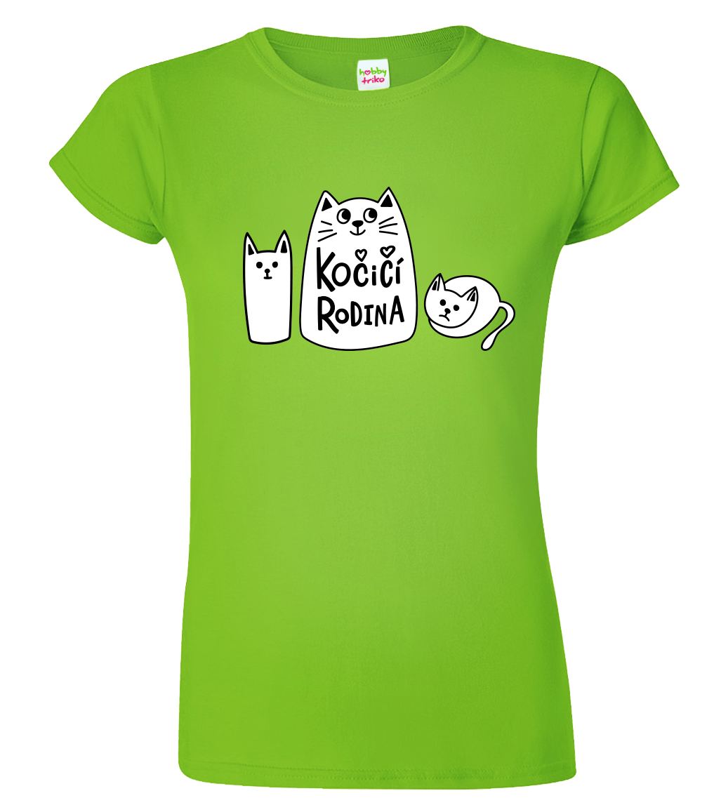 Dámské tričko s kočkou - Kočičí rodina Velikost: XL, Barva: Apple Green (92)