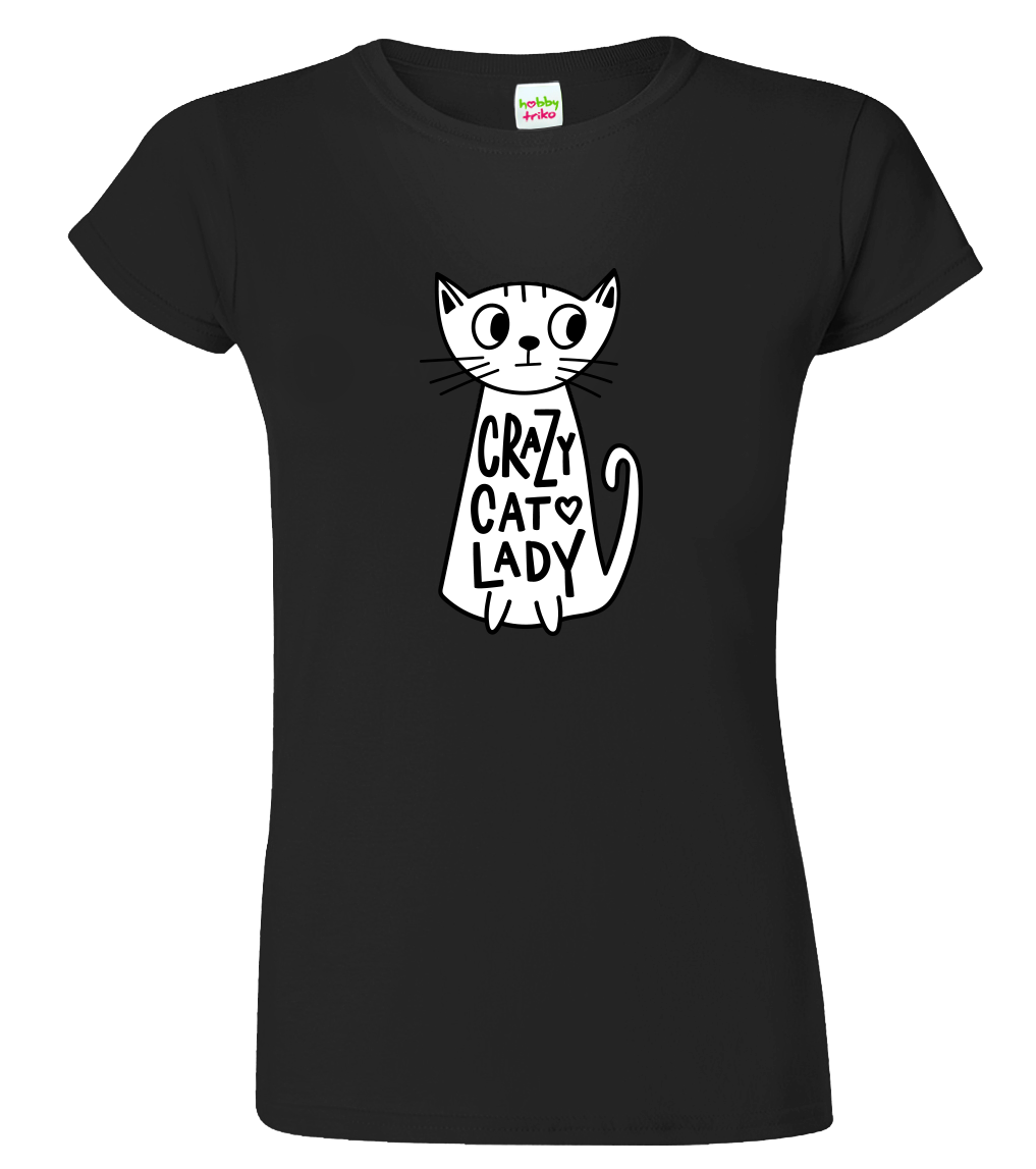 Dámské tričko s kočkou - Crazy Cat Lady Velikost: XL, Barva: Černá (01)