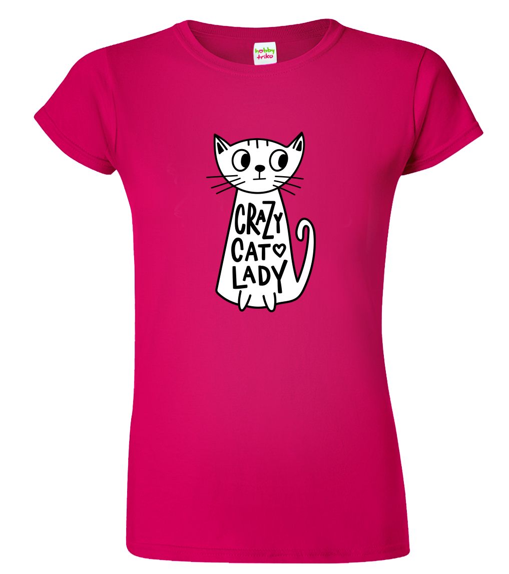 Dámské tričko s kočkou - Crazy Cat Lady Velikost: XL, Barva: Fuchsia red (49)