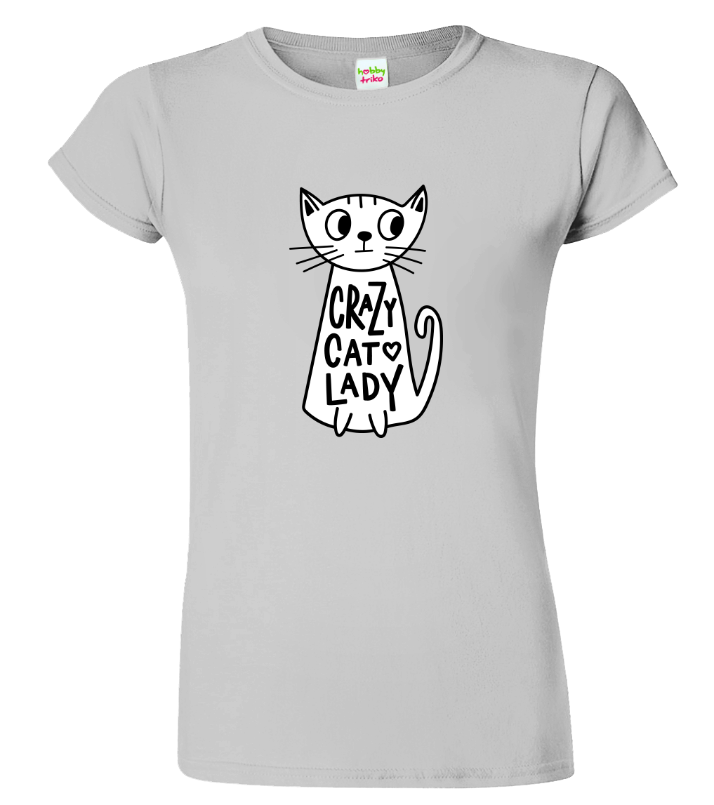 Dámské tričko s kočkou - Crazy Cat Lady Velikost: M, Barva: Světle šedý melír (03)