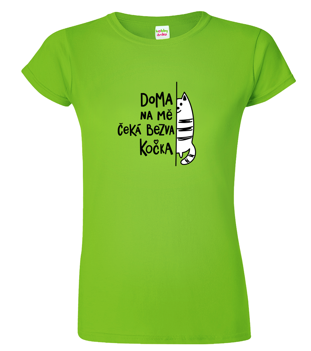 Dámské tričko s kočkou - Doma na mě čeká bezva kočka Velikost: XL, Barva: Apple Green (92)