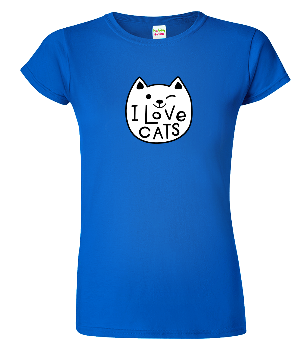 Dámské tričko s kočkou - Miluji kočky Velikost: M, Barva: Královská modrá (05)
