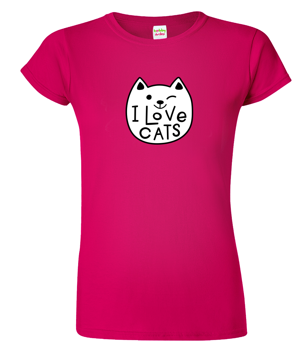 Dámské tričko s kočkou - Miluji kočky Velikost: XL, Barva: Fuchsia red (49)