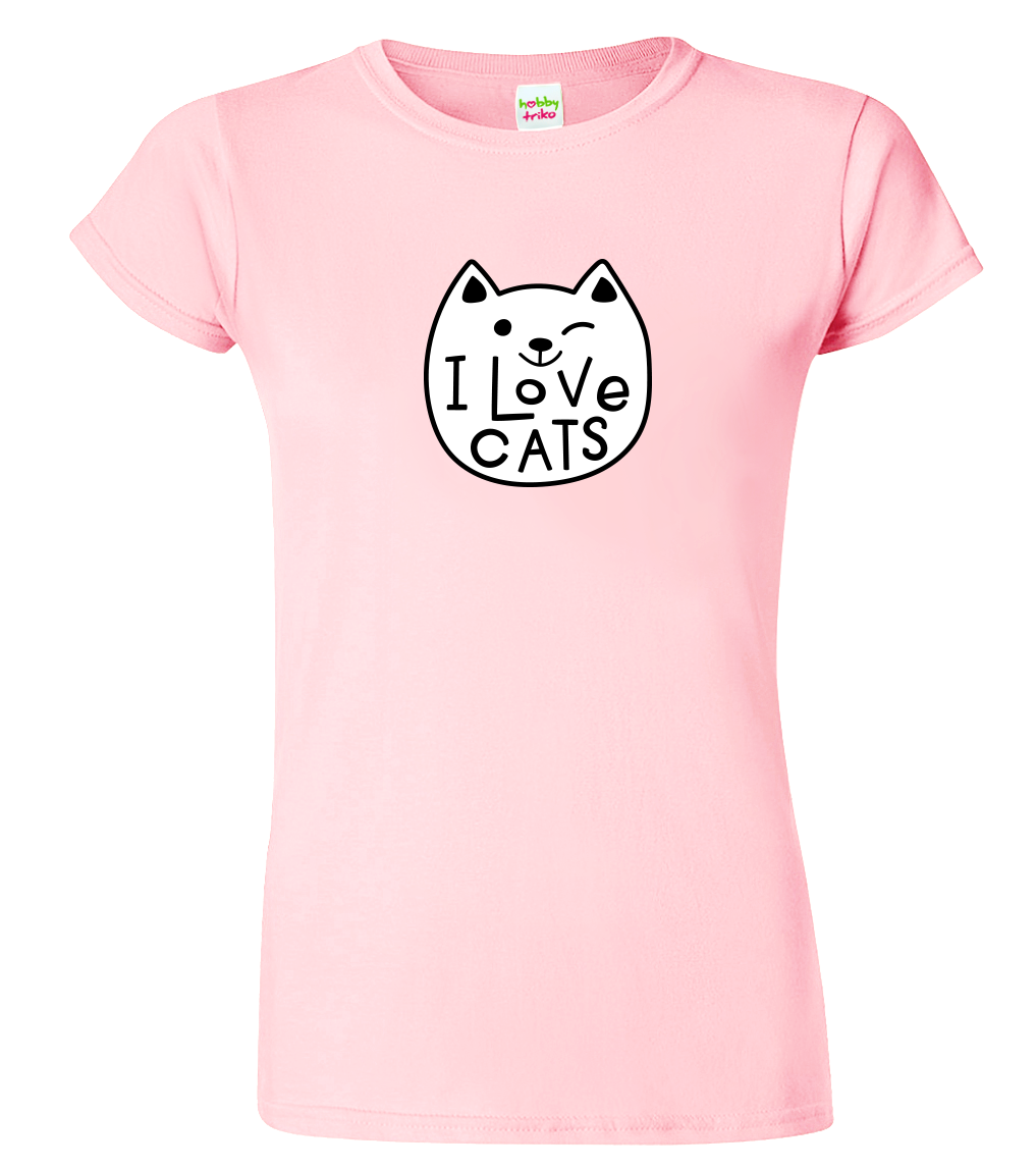 Dámské tričko s kočkou - Miluji kočky Velikost: M, Barva: Růžová (30)