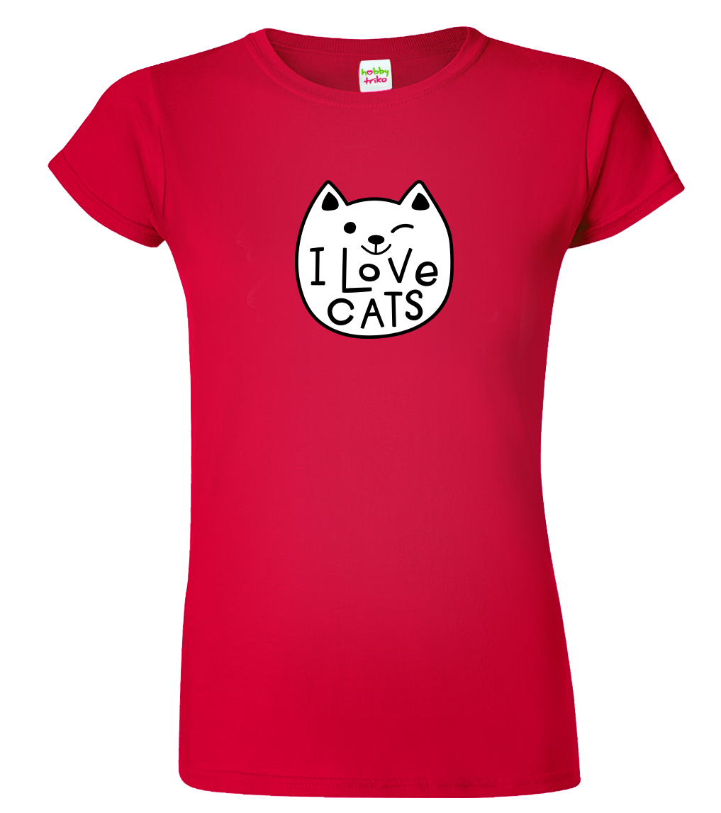 Dámské tričko s kočkou - Miluji kočky Velikost: L, Barva: Červená (07)