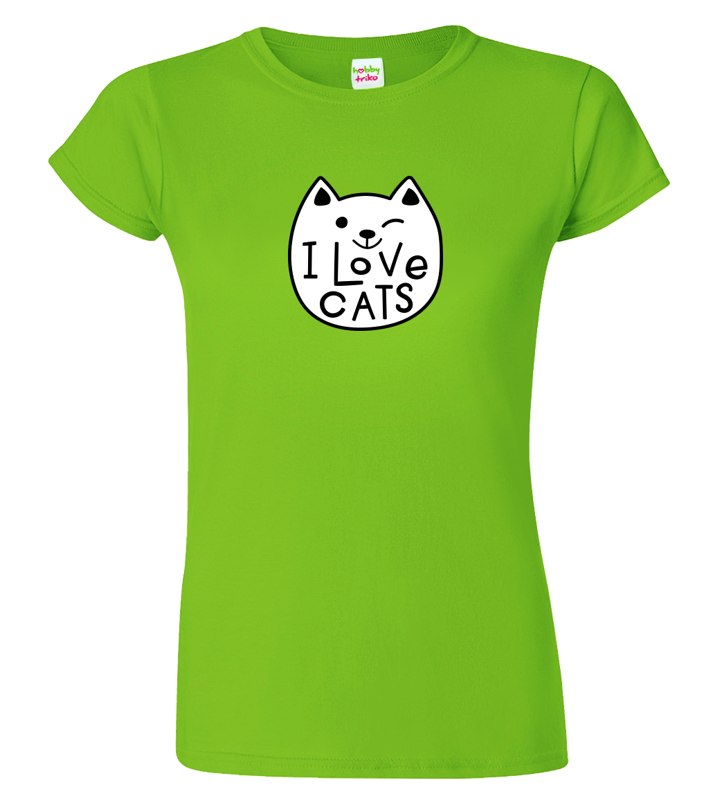 Dámské tričko s kočkou - Miluji kočky Velikost: L, Barva: Apple Green (92)
