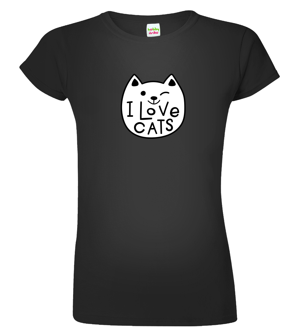 Dámské tričko s kočkou - Miluji kočky Velikost: L, Barva: Černá (01)