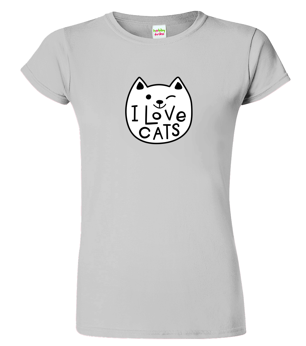 Dámské tričko s kočkou - Miluji kočky Velikost: L, Barva: Světle šedý melír (03)