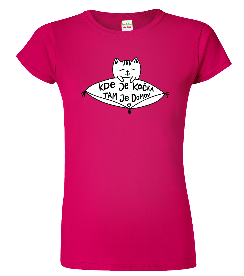 Dámské tričko s kočkou - Kde je kočka tam je domov Velikost: XL, Barva: Fuchsia red (49)