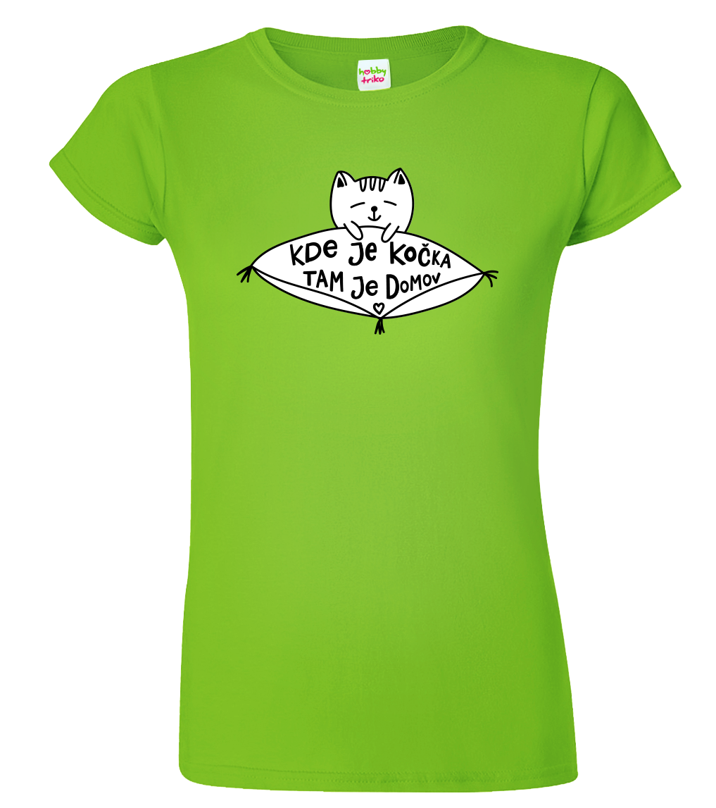 Dámské tričko s kočkou - Kde je kočka tam je domov Velikost: L, Barva: Apple Green (92)