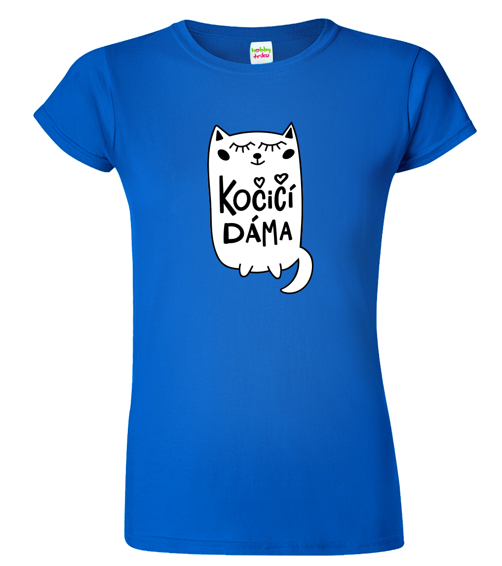 Dámské tričko s kočkou - Kočičí dáma Velikost: XL, Barva: Královská modrá (05)