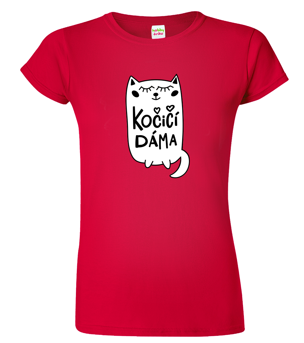 Dámské tričko s kočkou - Kočičí dáma Velikost: L, Barva: Červená (07)