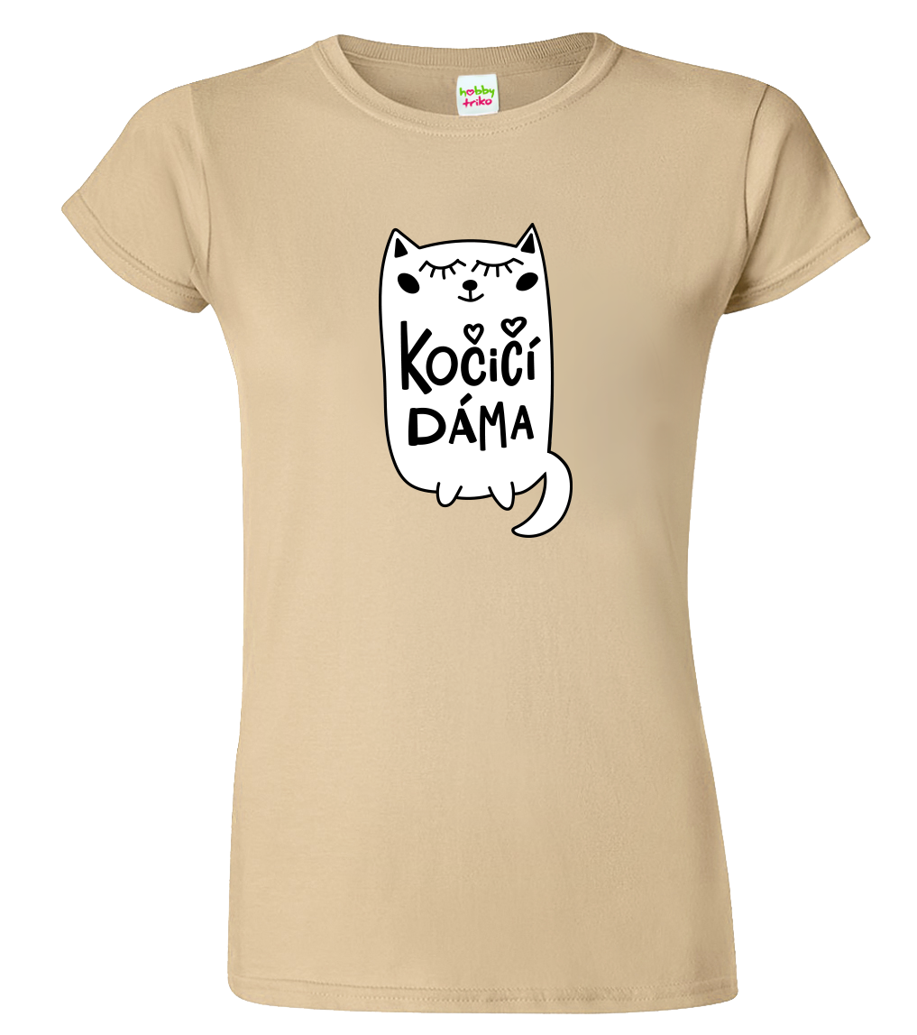 Dámské tričko s kočkou - Kočičí dáma Velikost: M, Barva: Béžová (51)