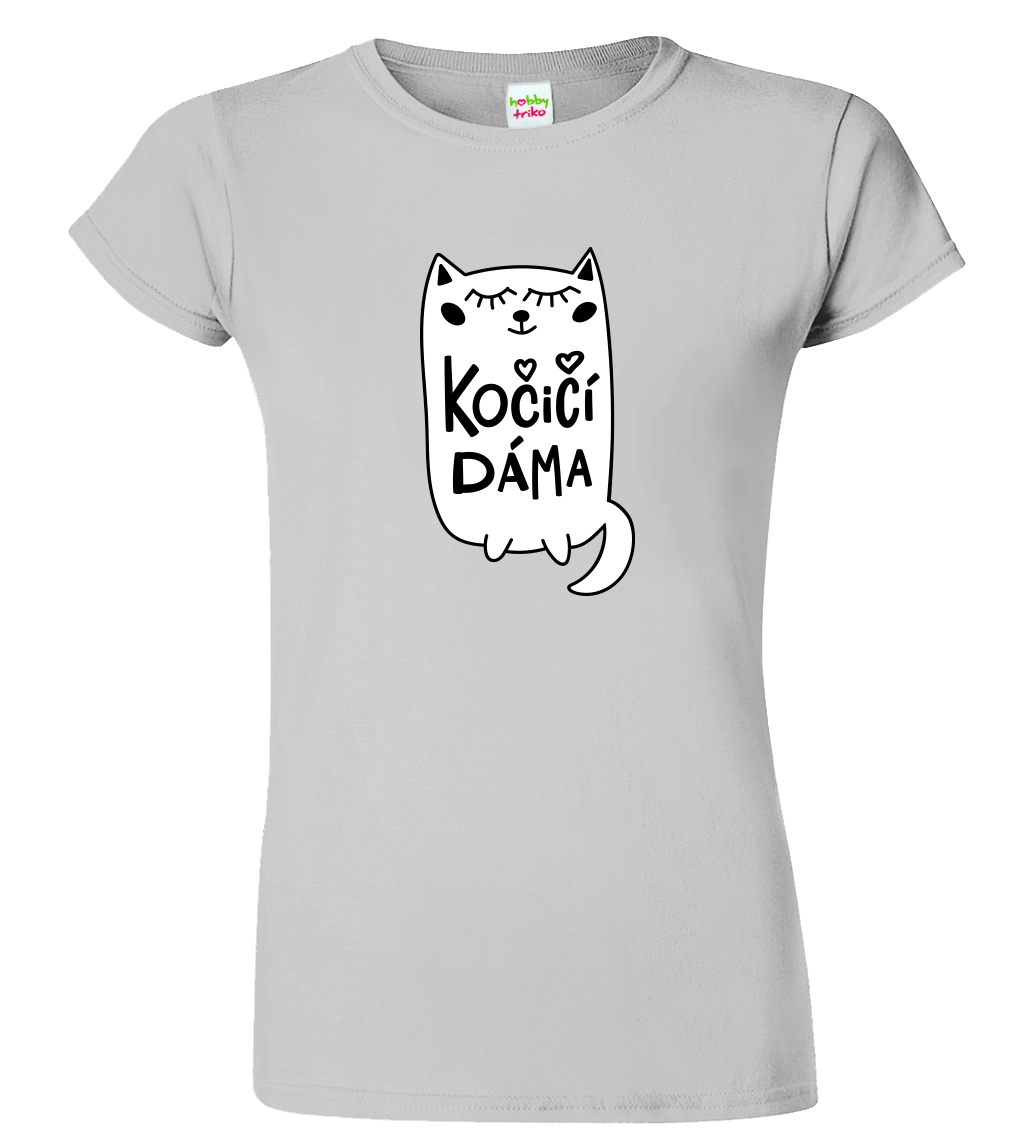 Dámské tričko s kočkou - Kočičí dáma Velikost: XL, Barva: Světle šedý melír (03)