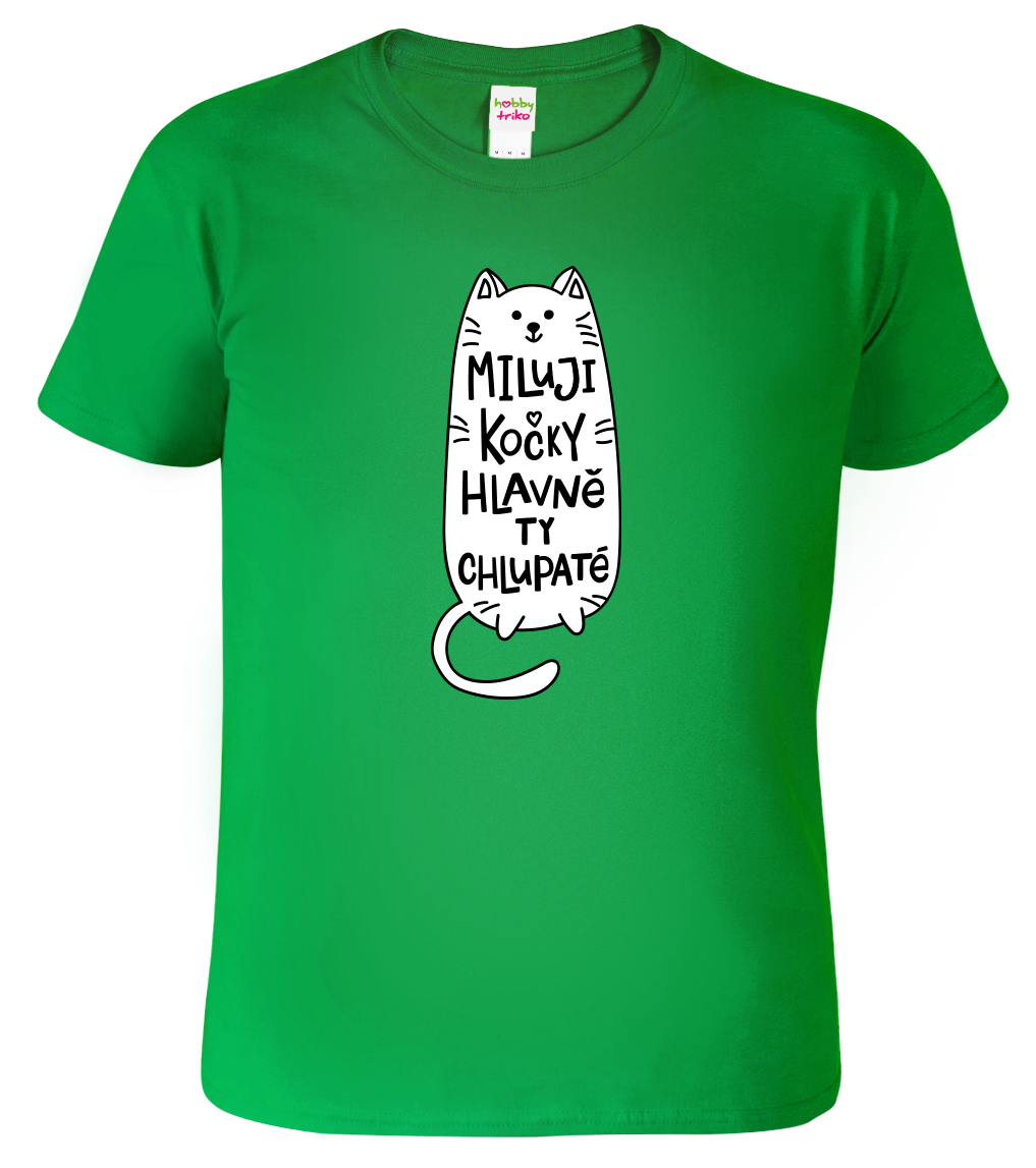 Pánské tričko s kočkou - Miluji kočky, hlavně ty chlupaté Velikost: 2XL, Barva: Středně zelená (16)
