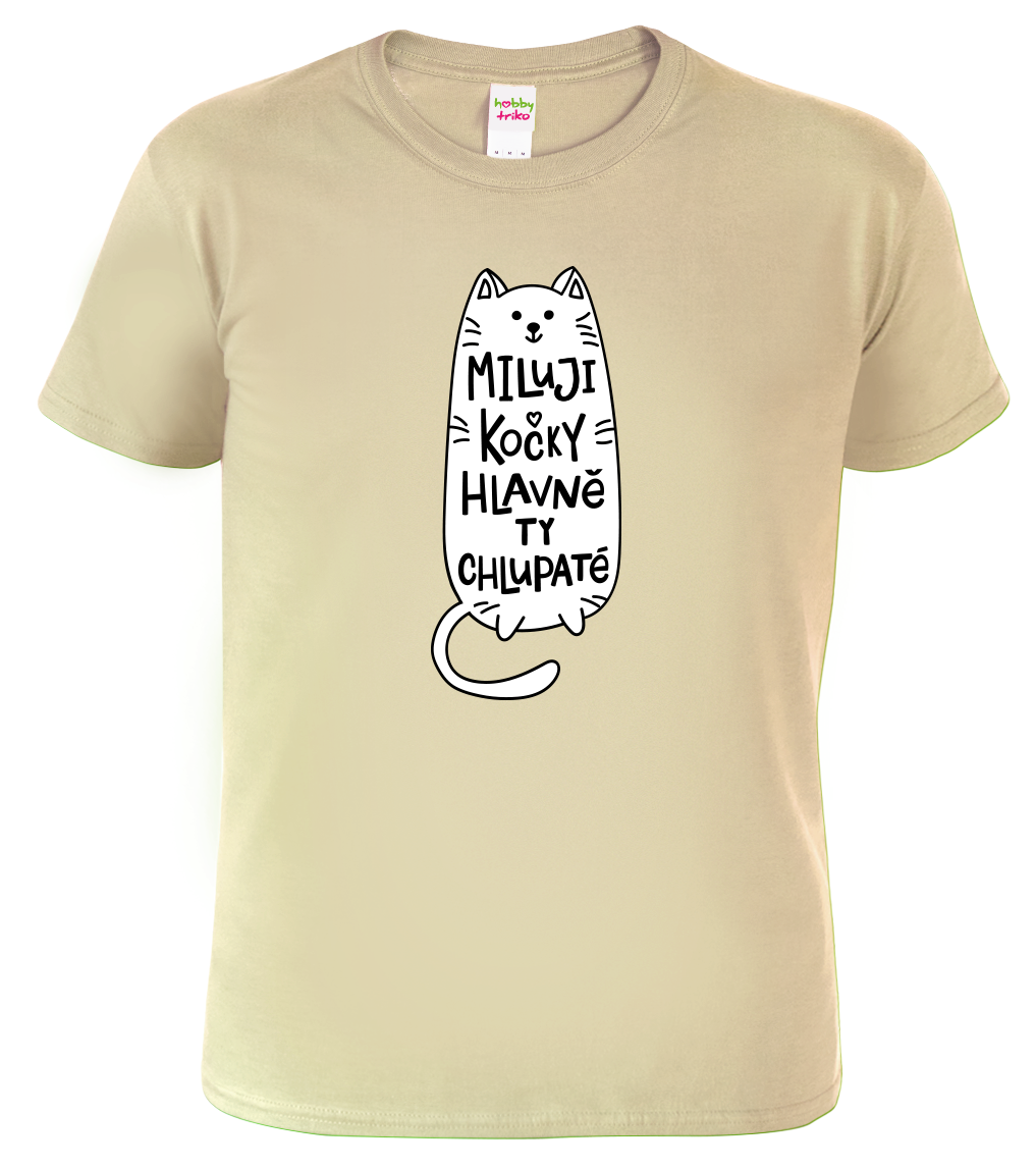 Pánské tričko s kočkou - Miluji kočky, hlavně ty chlupaté Velikost: M, Barva: Béžová (51)