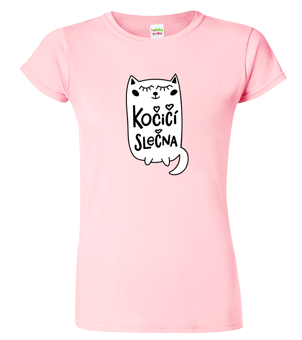 Dámské tričko s kočkou - Kočičí slečna Velikost: XL, Barva: Růžová (30)