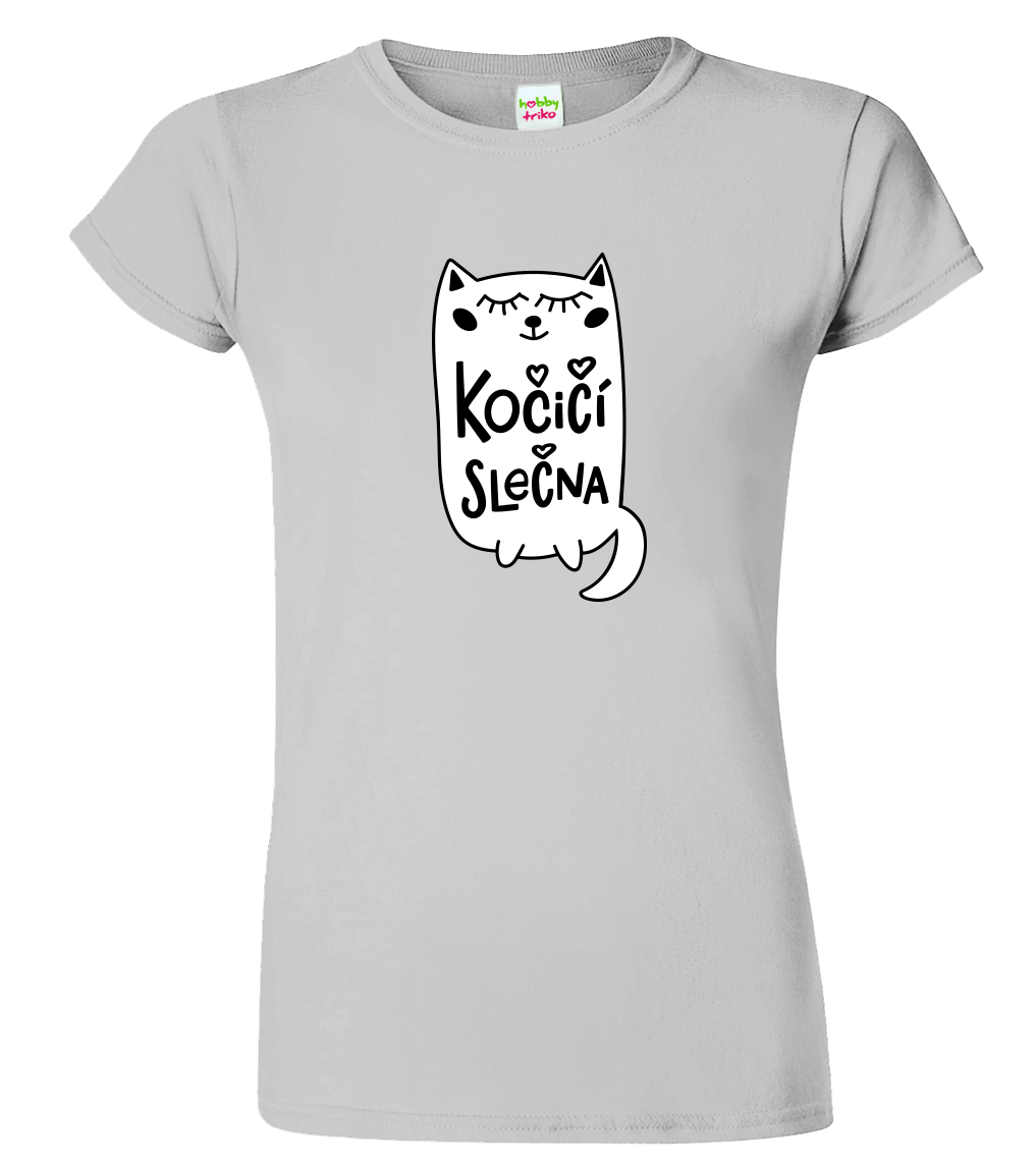 Dámské tričko s kočkou - Kočičí slečna Velikost: XL, Barva: Světle šedý melír (03)