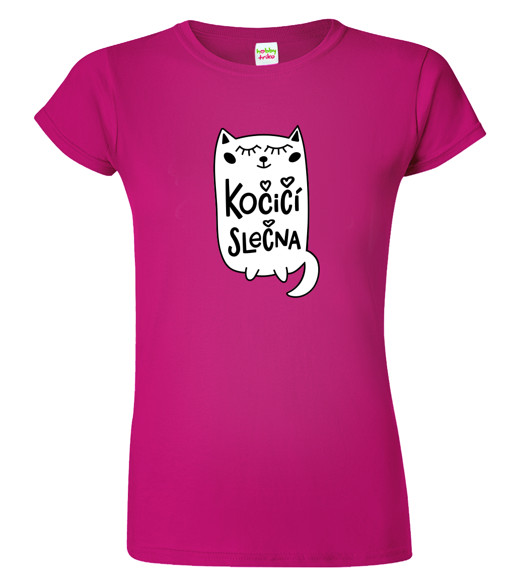 Dámské tričko s kočkou - Kočičí slečna Velikost: XL, Barva: Fuchsia red (49)