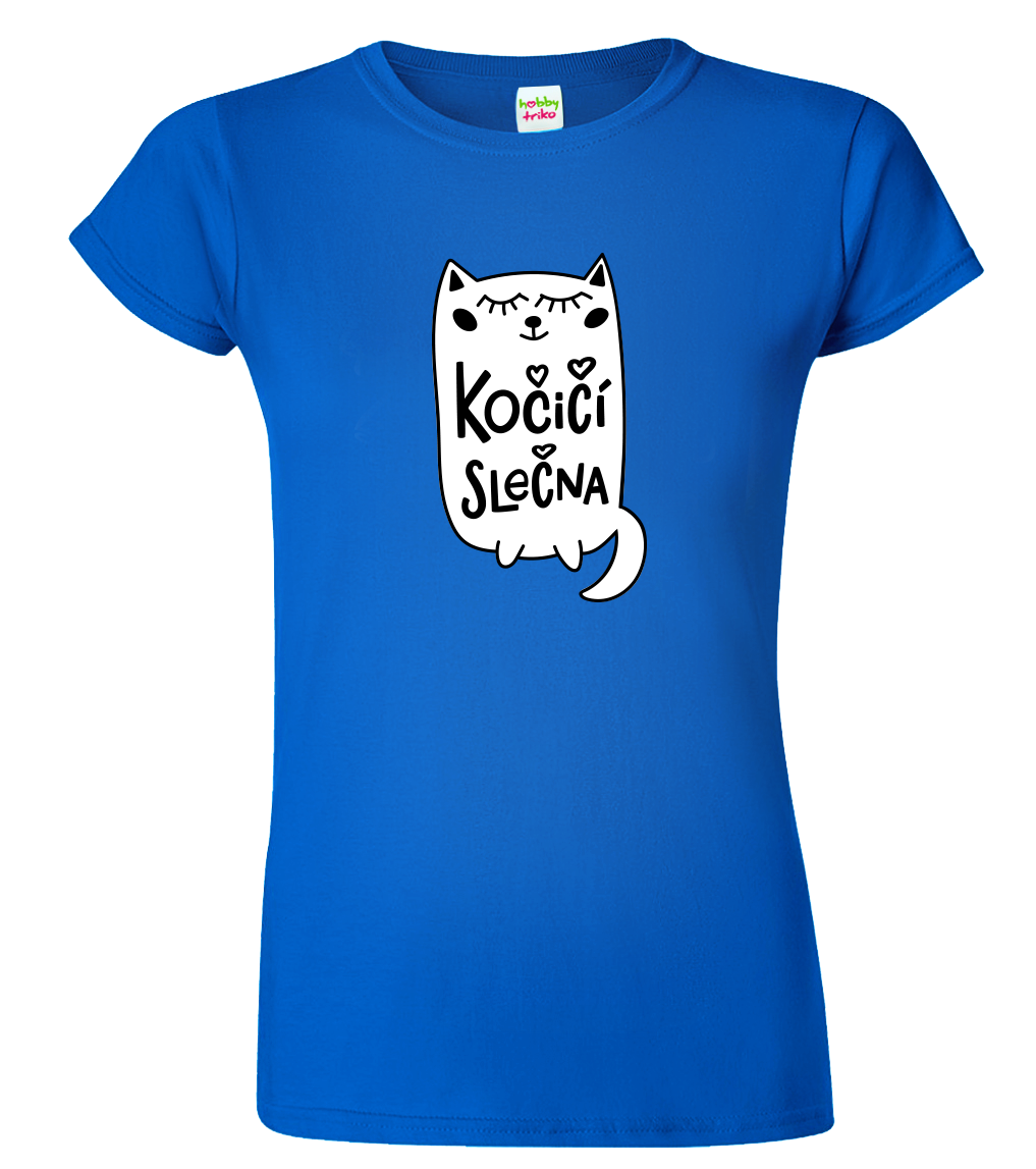 Dámské tričko s kočkou - Kočičí slečna Velikost: XL, Barva: Královská modrá (05)