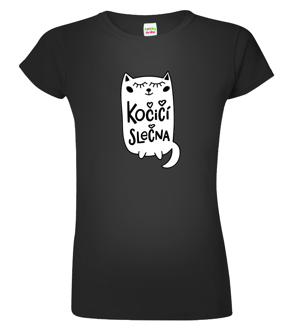 Dámské tričko s kočkou - Kočičí slečna Velikost: S, Barva: Černá (01)