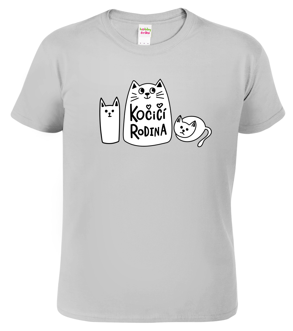 Pánské tričko s kočkou - Kočičí rodina Velikost: M, Barva: Světle šedý melír (03)