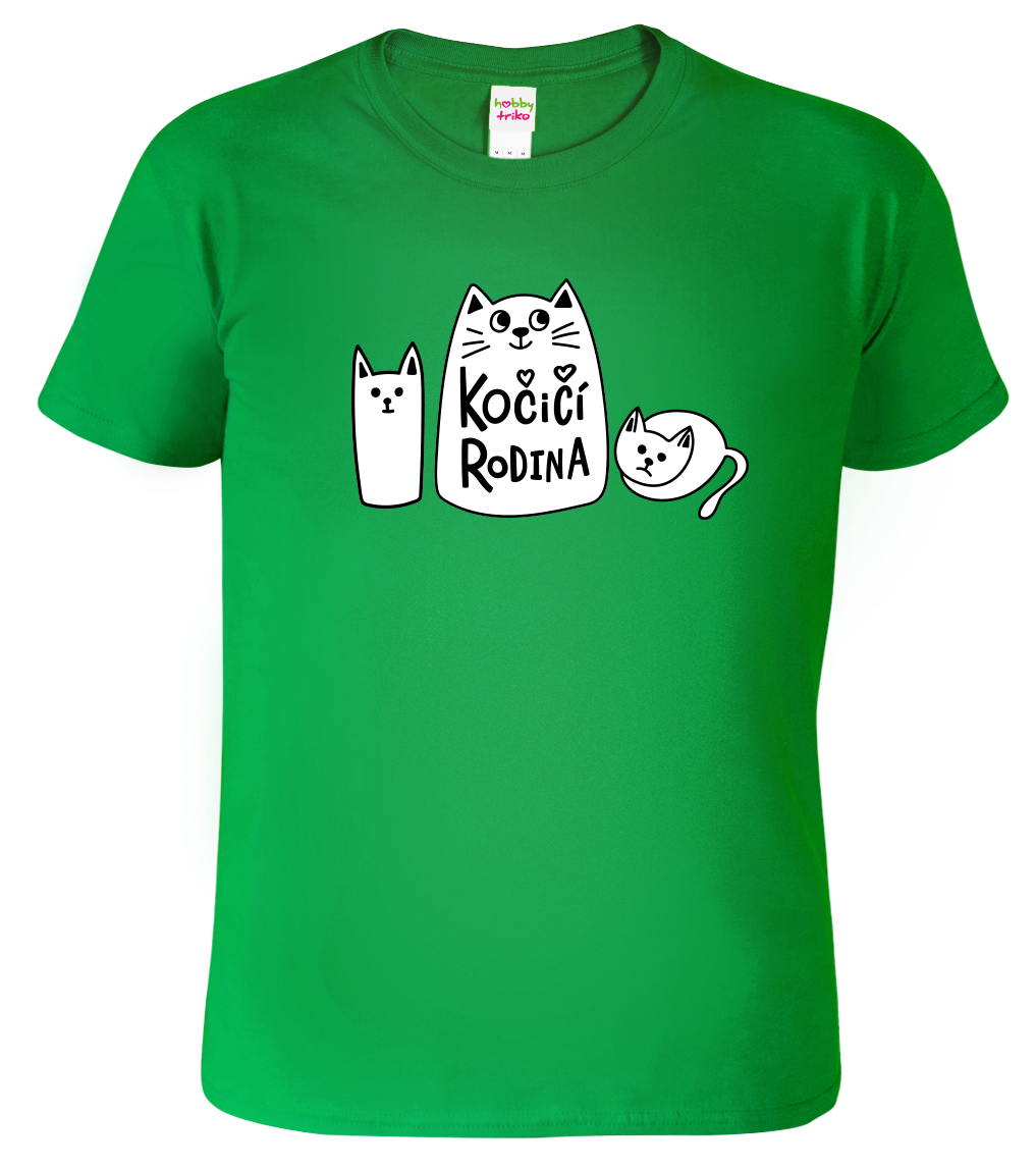 Pánské tričko s kočkou - Kočičí rodina Velikost: XL, Barva: Středně zelená (16)