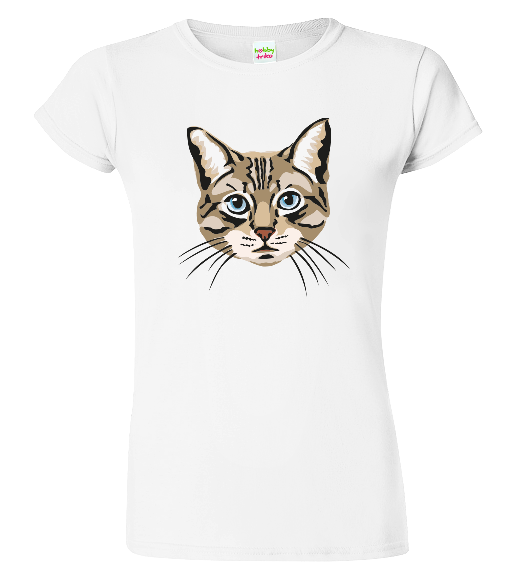 Dámské tričko s kočkou - Modroočka Velikost: L, Barva: Bílá