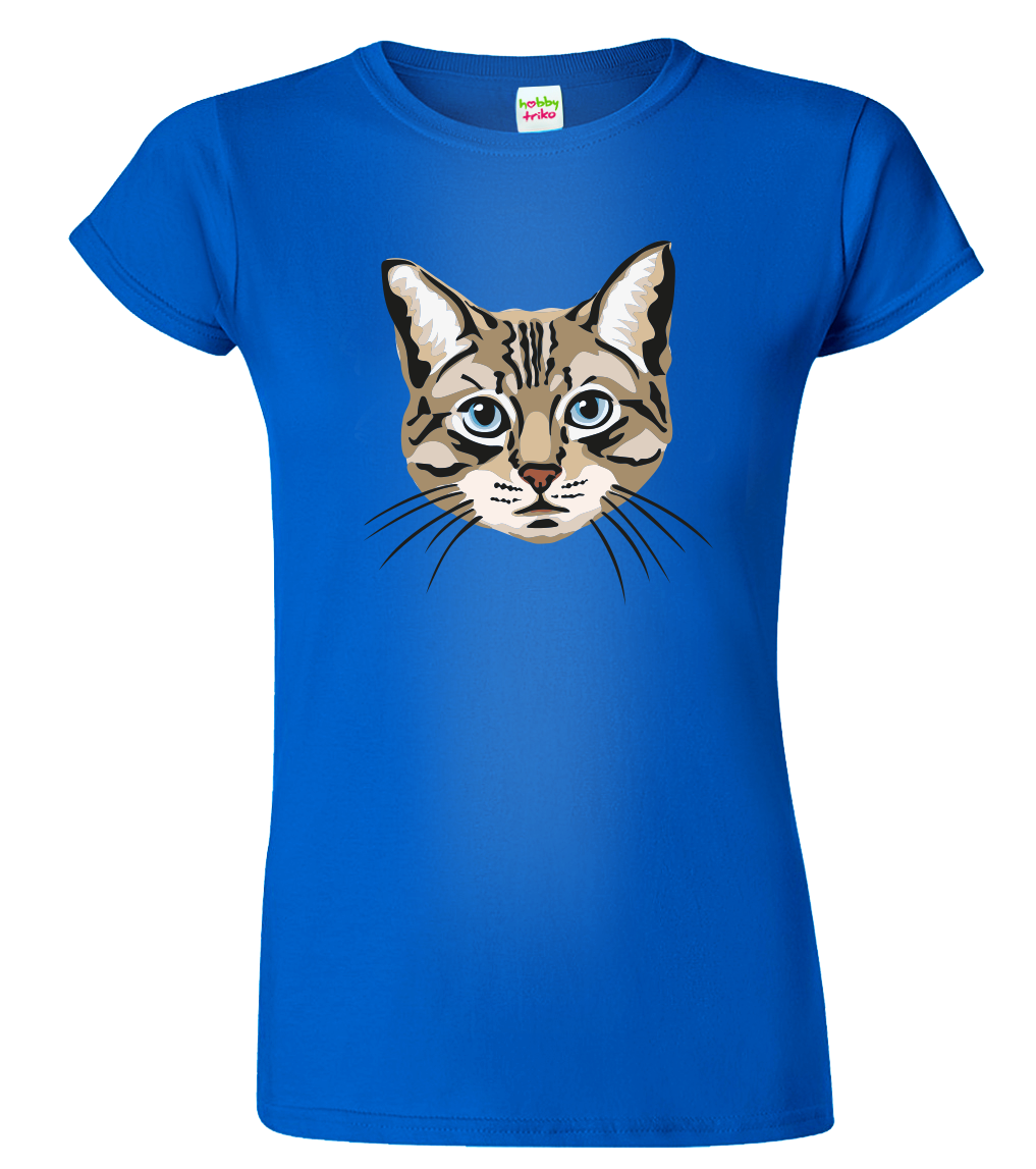 Dámské tričko s kočkou - Modroočka Velikost: XL, Barva: Královská modrá (05)