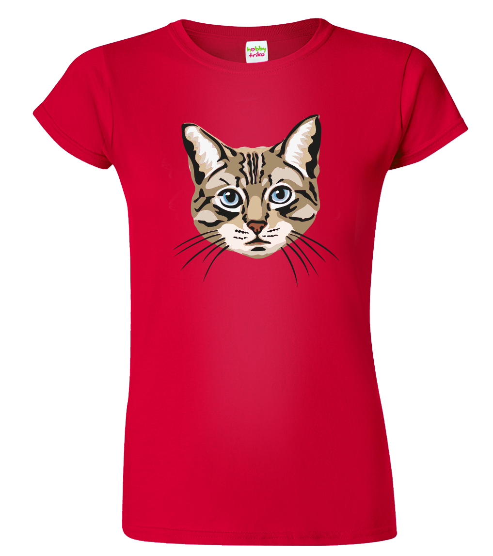 Dámské tričko s kočkou - Modroočka Velikost: XL, Barva: Červená (07)