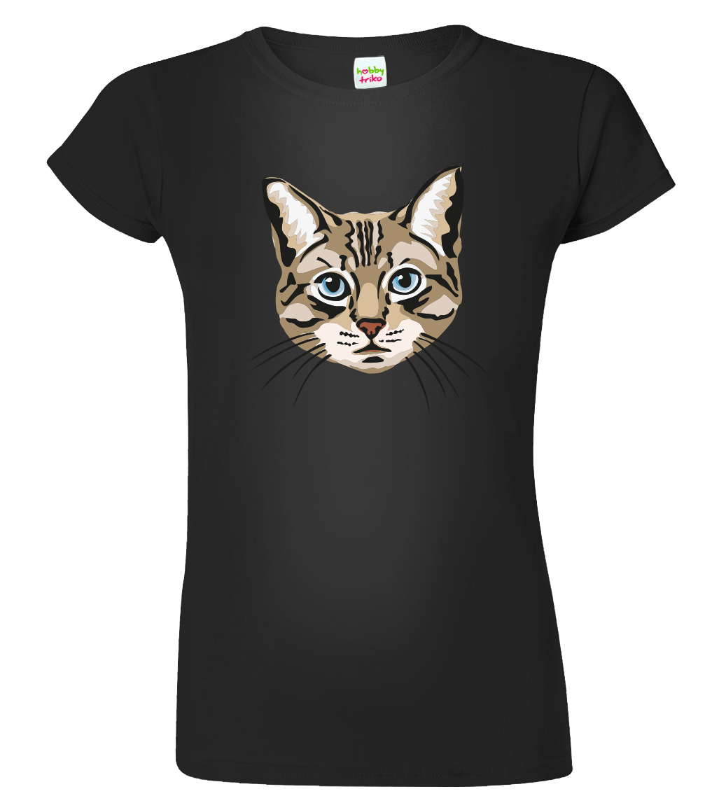 Dámské tričko s kočkou - Modroočka Velikost: S, Barva: Černá (01)