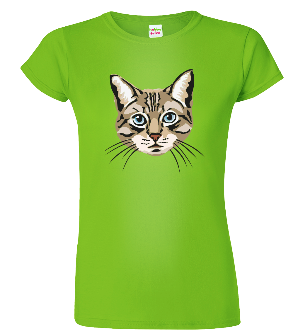 Dámské tričko s kočkou - Modroočka Velikost: XL, Barva: Apple Green (92)