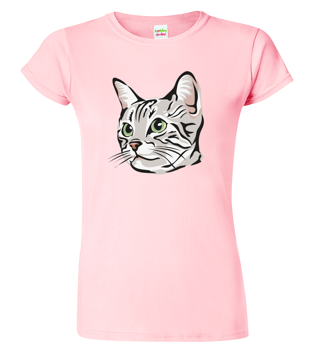 Dámské tričko s kočkou - Zelenoočka Velikost: S, Barva: Růžová (30)