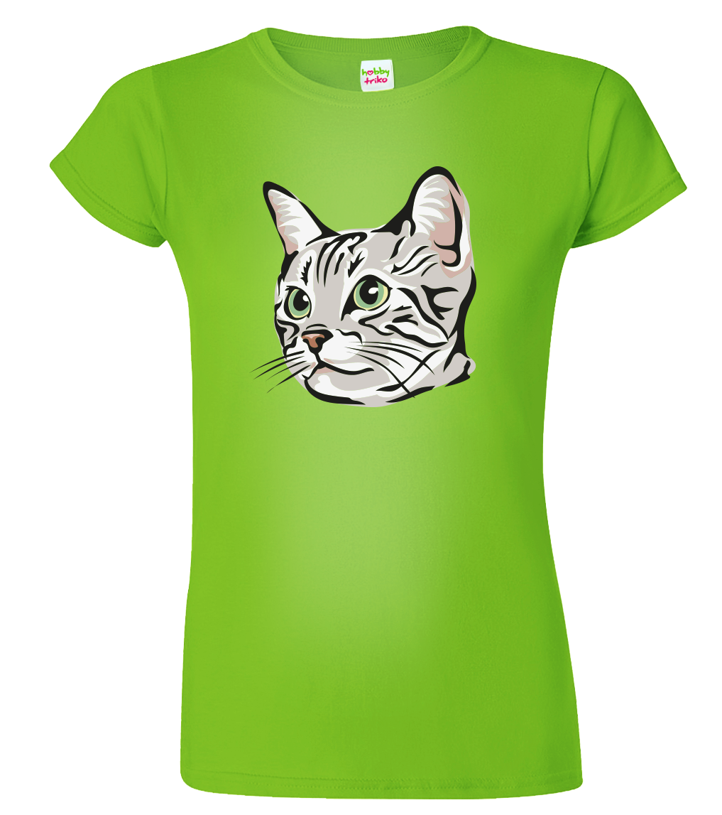 Dámské tričko s kočkou - Zelenoočka Velikost: L, Barva: Apple Green (92)