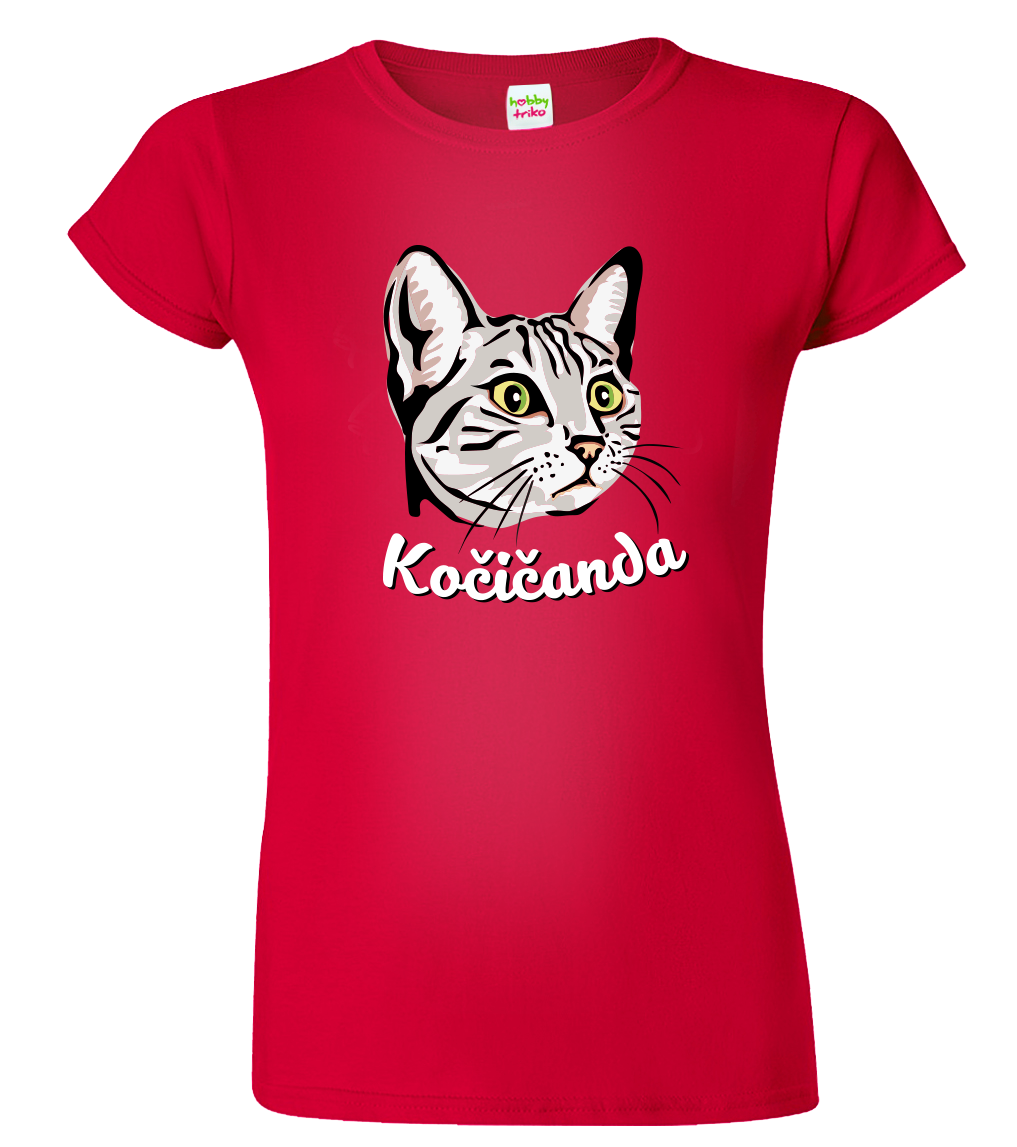 Dámské tričko s kočkou - Kočičanda Velikost: S, Barva: Červená (07)