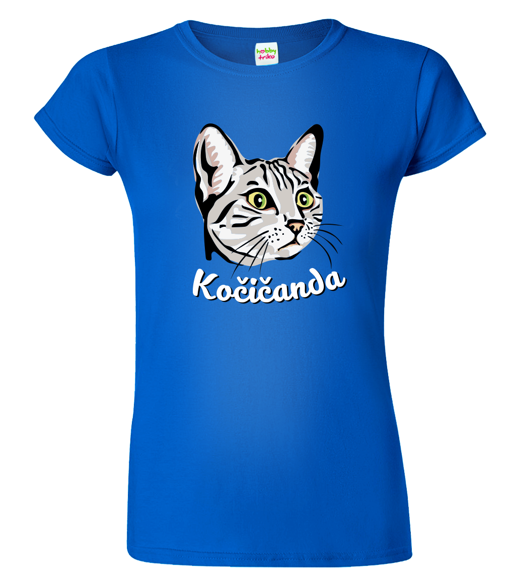 Dámské tričko s kočkou - Kočičanda Velikost: M, Barva: Královská modrá (05)
