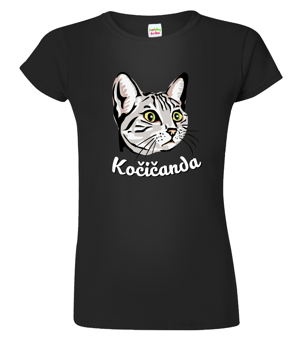 Dámské tričko s kočkou - Kočičanda Velikost: L, Barva: Černá (01)