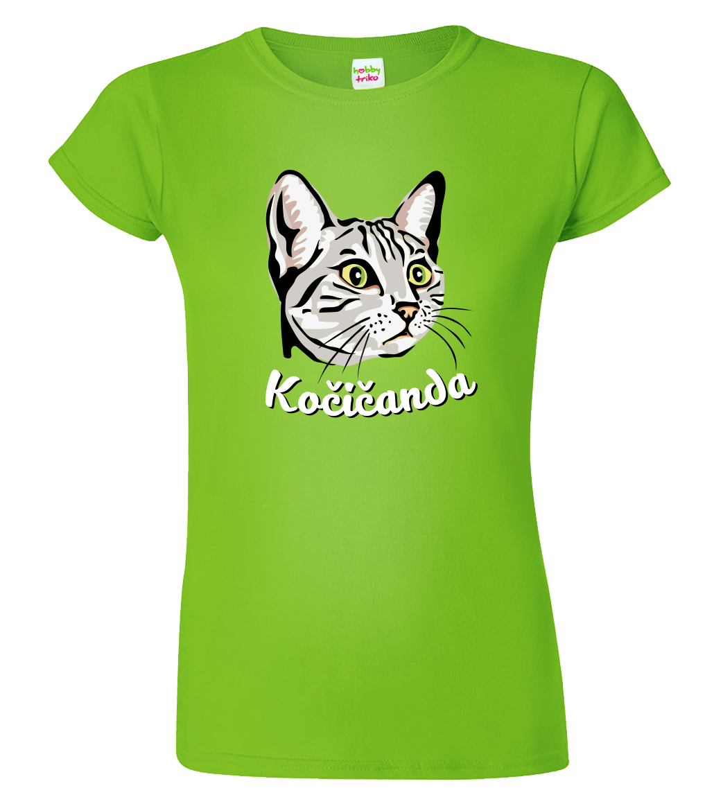 Dámské tričko s kočkou - Kočičanda Velikost: XL, Barva: Apple Green (92)