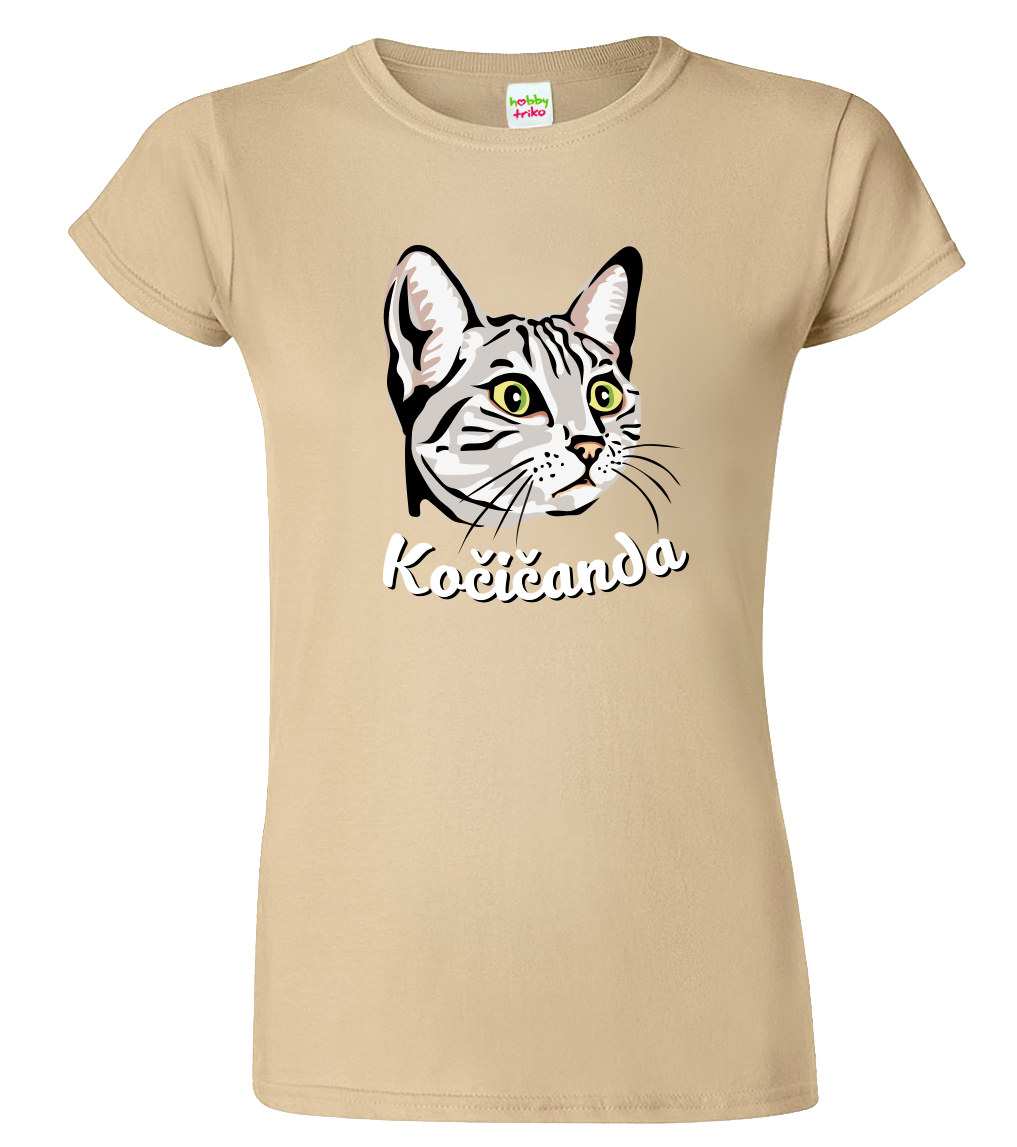 Dámské tričko s kočkou - Kočičanda Velikost: L, Barva: Béžová (51)