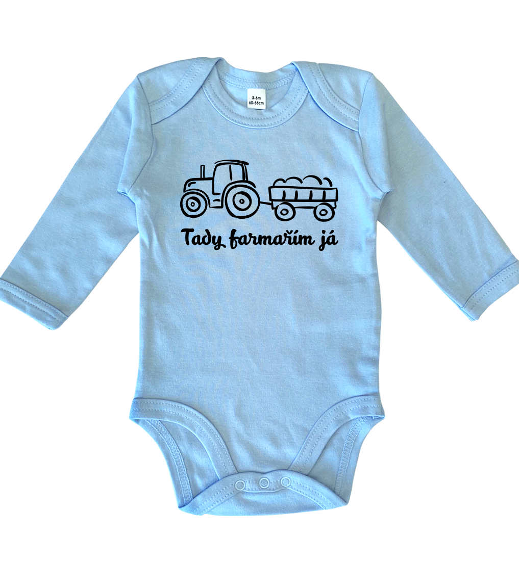Body dětské - Traktor Velikost: 12-18 m, Barva: Bledě modrá, Délka rukávu: Dlouhý rukáv