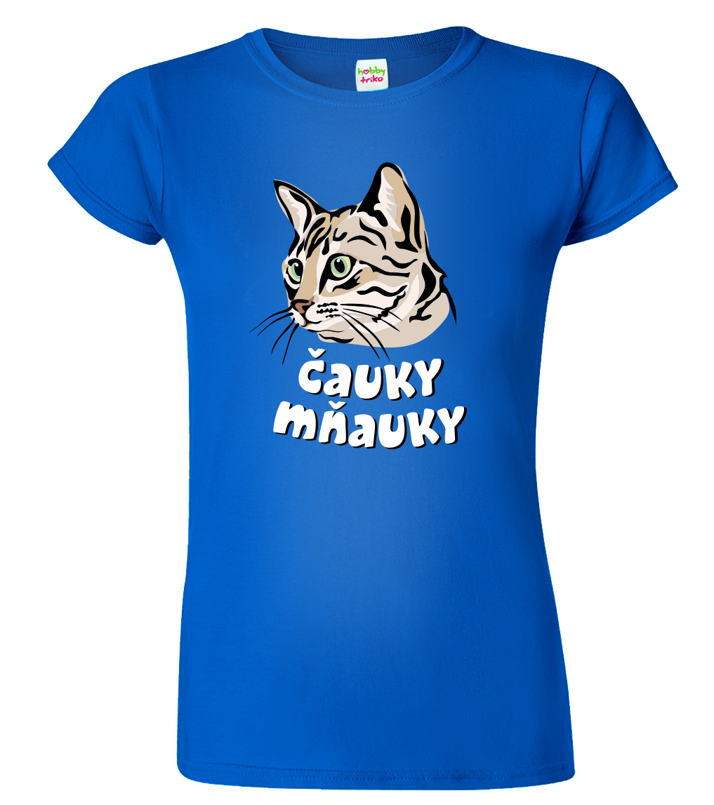 Dámské tričko s kočkou - Čauky mňauky Velikost: XL, Barva: Královská modrá (05)