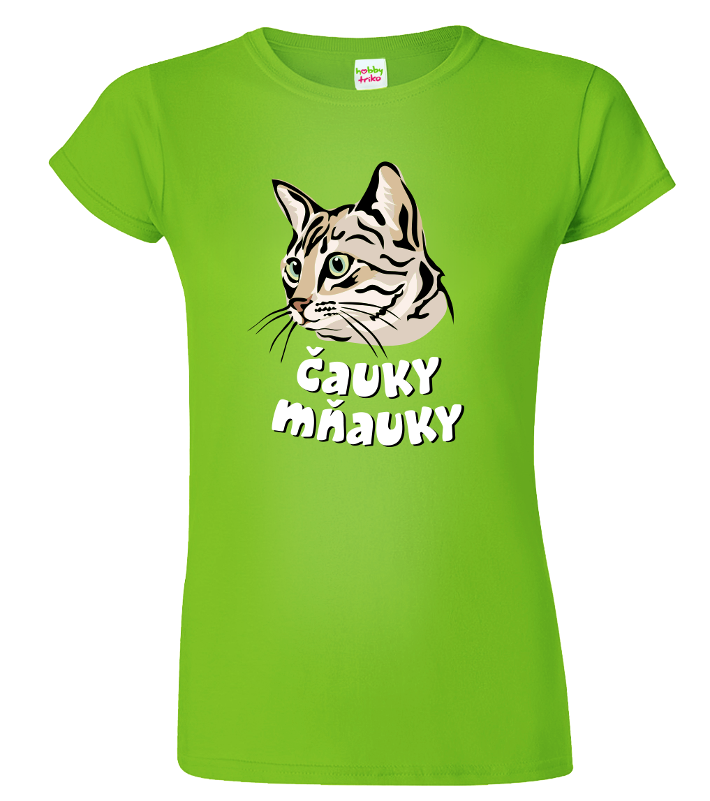 Dámské tričko s kočkou - Čauky mňauky Velikost: XL, Barva: Apple Green (92)