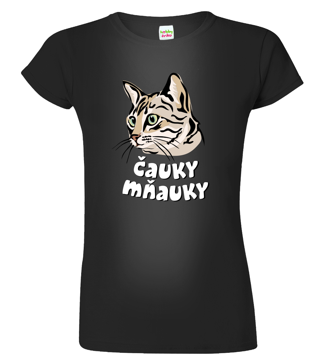 Dámské tričko s kočkou - Čauky mňauky Velikost: XL, Barva: Černá (01)