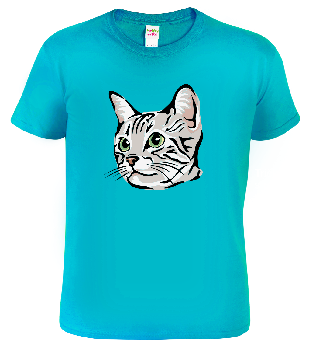 Dětské tričko s kočkou - Zelenoočka Velikost: 4 roky / 110 cm, Barva: Tyrkysová (44)