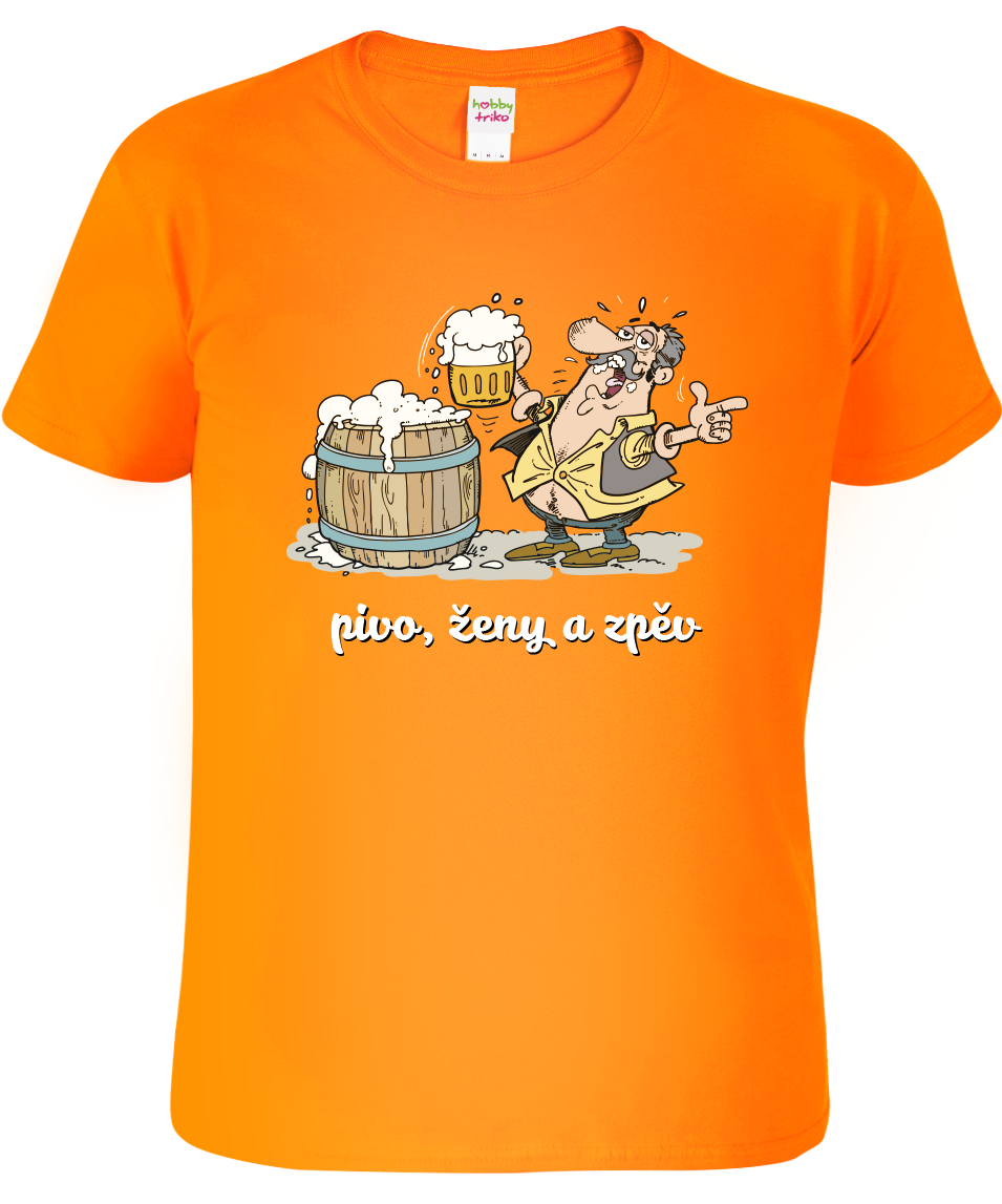 Pivní tričko - Pivo, ženy a zpěv Velikost: M, Barva: Oranžová (11)