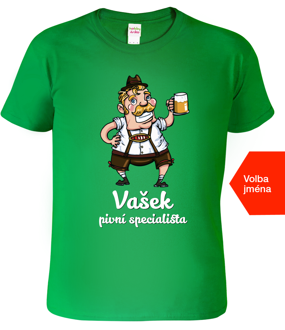 Pivní tričko se jménem - Pivní specialista Velikost: L, Barva: Středně zelená (16)