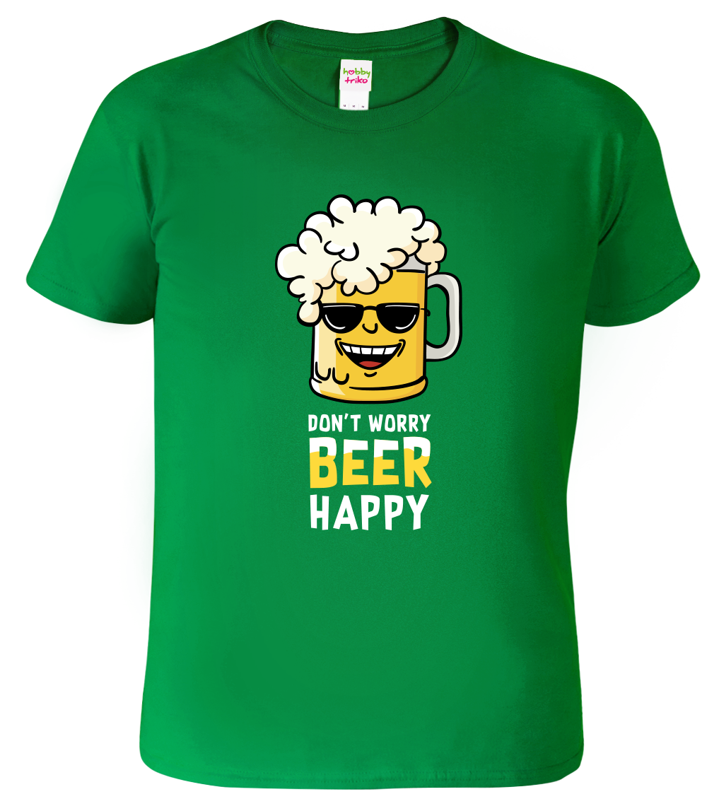 Pivní tričko - Don't Worry Beer Happy Velikost: L, Barva: Středně zelená (16)