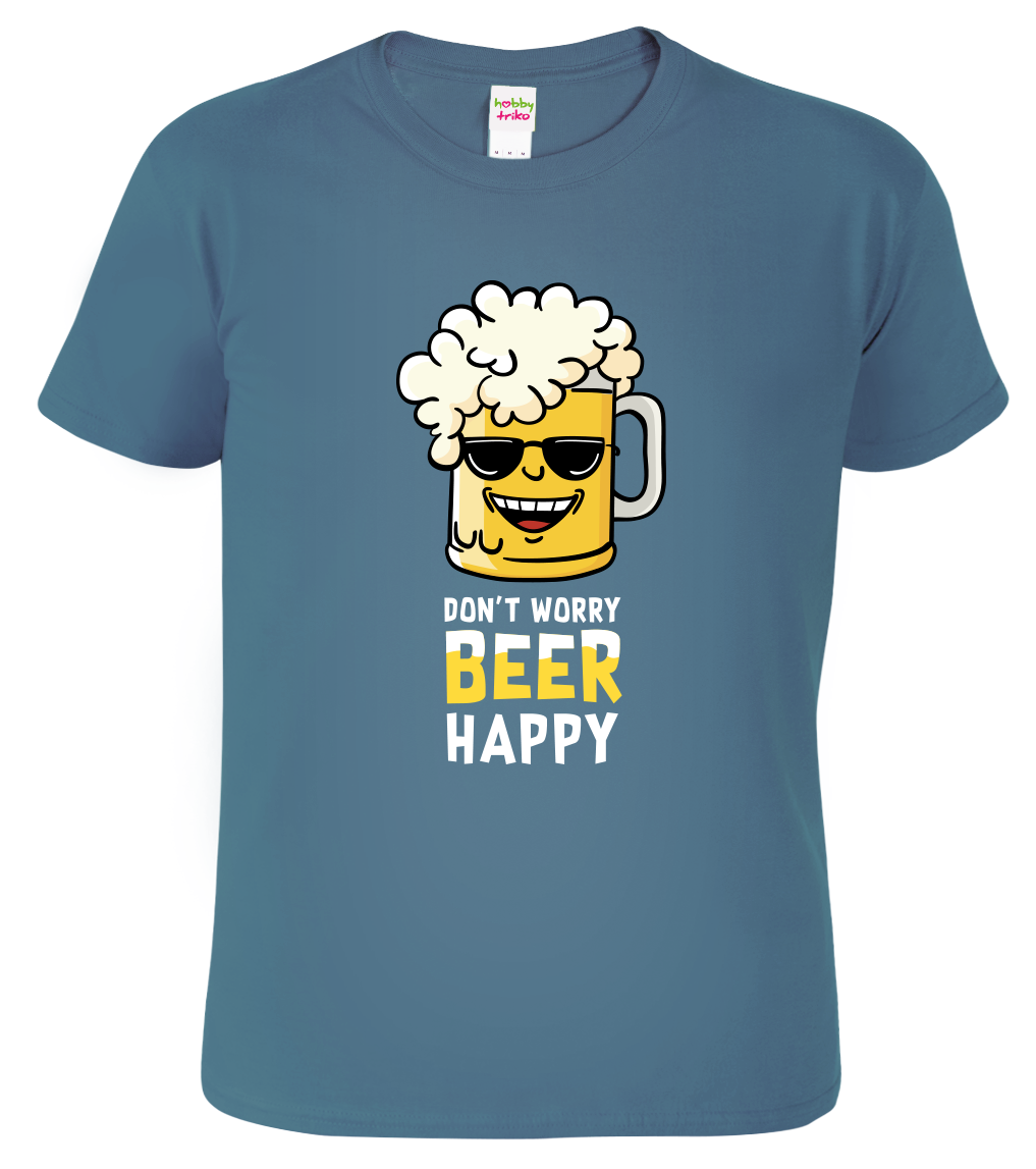 Pivní tričko - Don't Worry Beer Happy Velikost: L, Barva: Denim (60)
